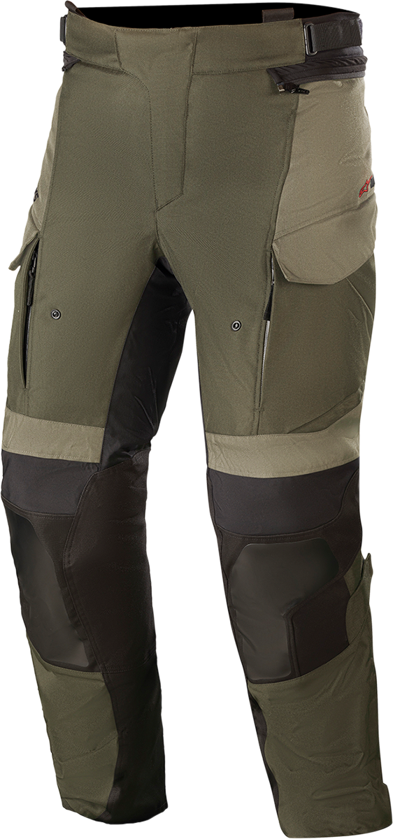 Alpinestars Andes v3 Drystar® motorcycle pants in green, small size, showcasing reinforced knee areas and durable fabric.
