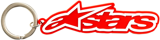 Alpinestars Blaze red and white protective gear key fob with brand logo, designed for motorbike enthusiasts.