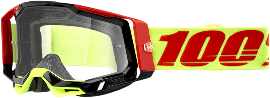 Bill's Exhausts 100% Racecraft 2 Wiz Clear goggles with wide lens and adjustable strap for motocross or off-road riding.