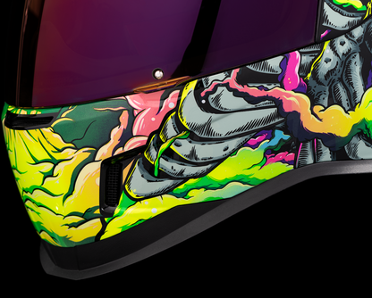 Bill's Exhausts ICON Airform™ Helmet Hippy Dippy purple 3XL helmet with vibrant pattern and full face coverage.