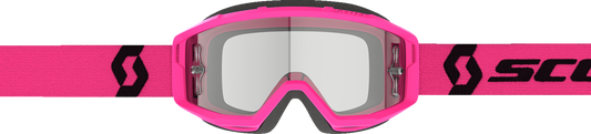 Scott Primal Goggle in pink and black with clear lenses, designed for motorcycle or sports use.