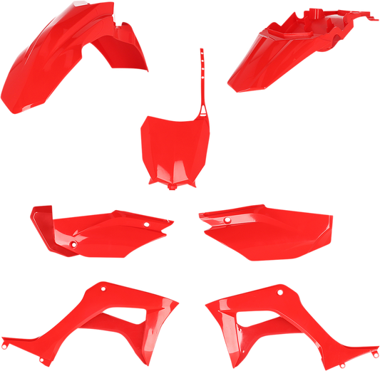 Acerbis full replacement body kit in red, designed for motorcycle customization, featuring sleek, aerodynamic body panels.