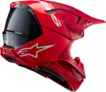 Alpinestars Supertech M10 helmet in red fluo with MIPS® technology, small size, shown from the side view.