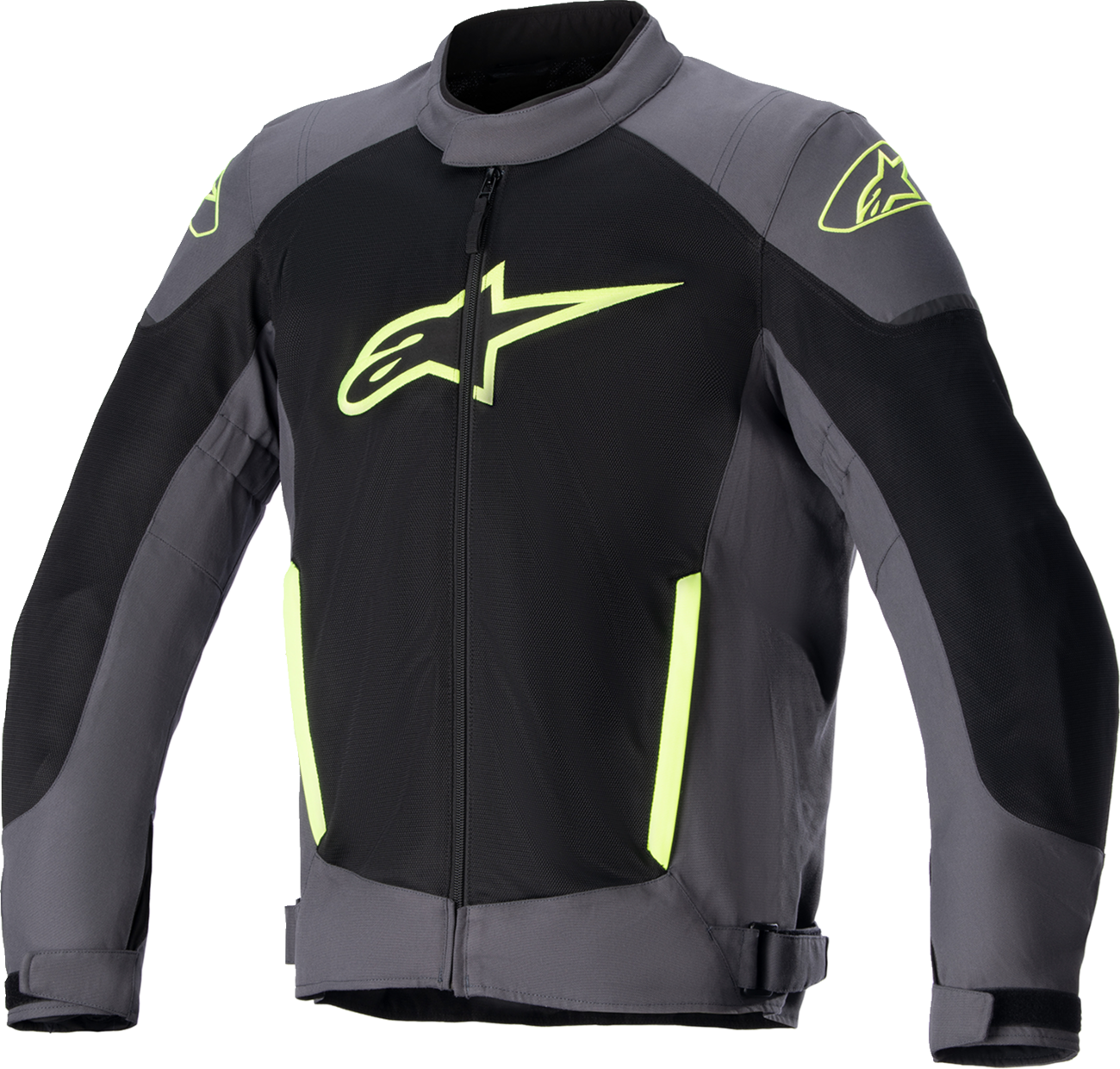 Alpinestars T SP X Superair motorcycle jacket in gray, black, and yellow, featuring protective armor and ventilation details.