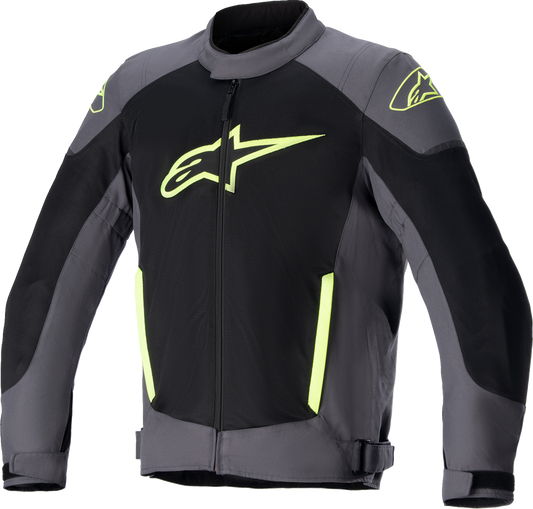 Alpinestars T SP X Superair motorcycle jacket in gray, black, and yellow, featuring protective armor and ventilation details.
