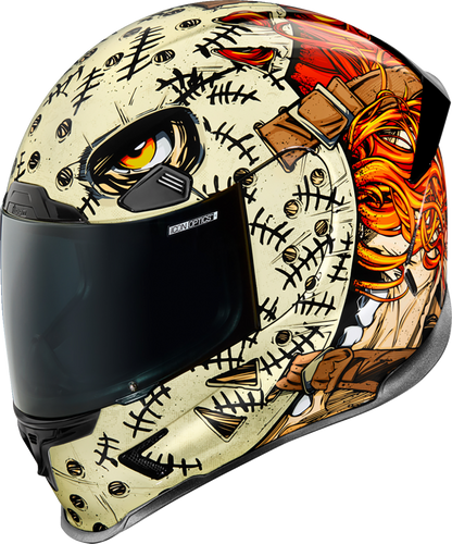 Red ICON Airframe Pro™ helmet in XS size with Topshelf design, featuring sleek aerodynamic shape and detailed graphics.