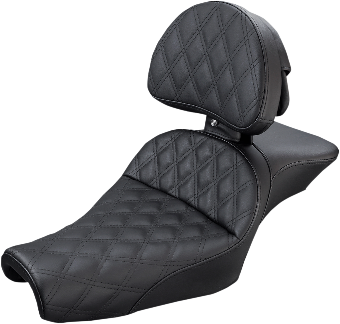 Black SADDLEMEN Explorer seat with backrest and lattice stitching, designed for XL motorcycles from 2004 to 2022.