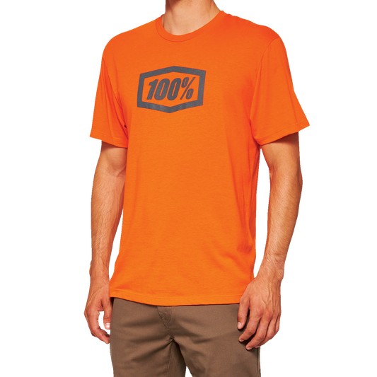 Orange 100% Icon T-Shirt by Bill's Exhausts, medium size, featuring a bold graphic print on the front.