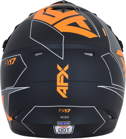 AFX FX-17 helmet in matte black and orange, small size, with aerodynamic design and clear visor.