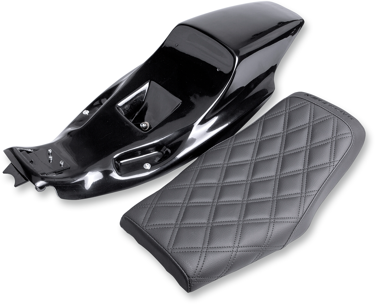Lattice stitched SADDLEMEN Eliminator Seat Kit for XL '04-'20 Z4281 motorcycle, showing detailed seat with stitching and contour.