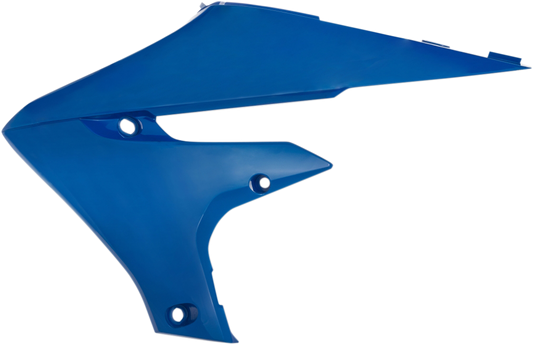 Blue ACERBIS radiator shrouds for motorcycle body, featuring sleek design and vibrant color for enhanced engine cooling and style.