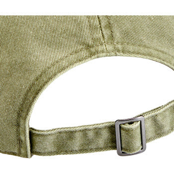 Bill's Exhausts BILTWELL RMHF Hat in light olive, showcasing a stylish casual hat with embroidered branding and adjustable strap.