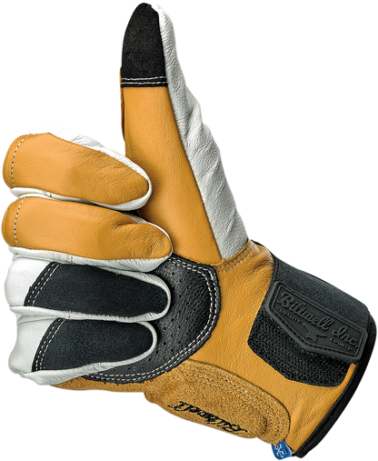 Bill's Exhausts BILTWELL Belden Gloves in Cement, XS, showing durable leather gloves with reinforced stitching and snug fit.