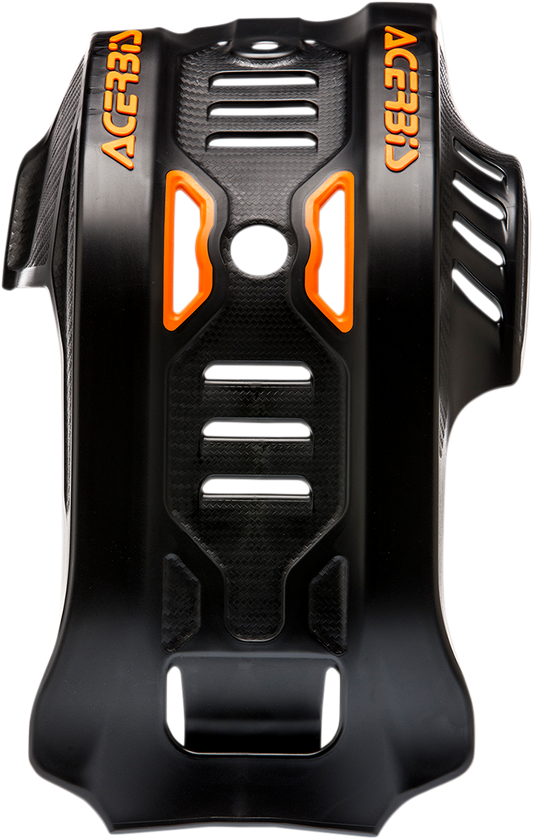 ACERBIS black KTM skid plate body protection for off-road motorcycles, designed to shield bike underside during riding.