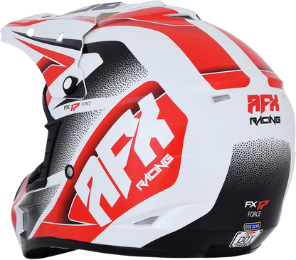 Small AFX FX-17 Force helmet in pearl white and red, featuring a sleek motorcycle helmet design with clear visor.