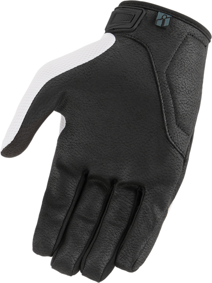 Bill's Exhausts ICON Hooligan CE Gloves in white, medium size, showing the protective glove design and branding details.