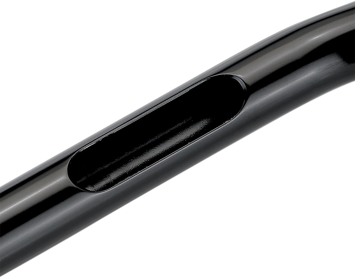 Black BILTWELL Tyson XL pullback handlebar, 14-inch width, designed for motorcycle handlebars by Bill's Exhausts.