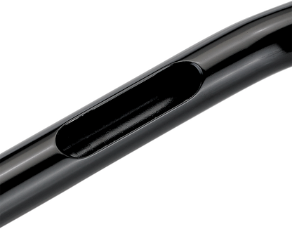 Black BILTWELL Tyson XL pullback handlebar, 14-inch width, designed for motorcycle handlebars by Bill's Exhausts.