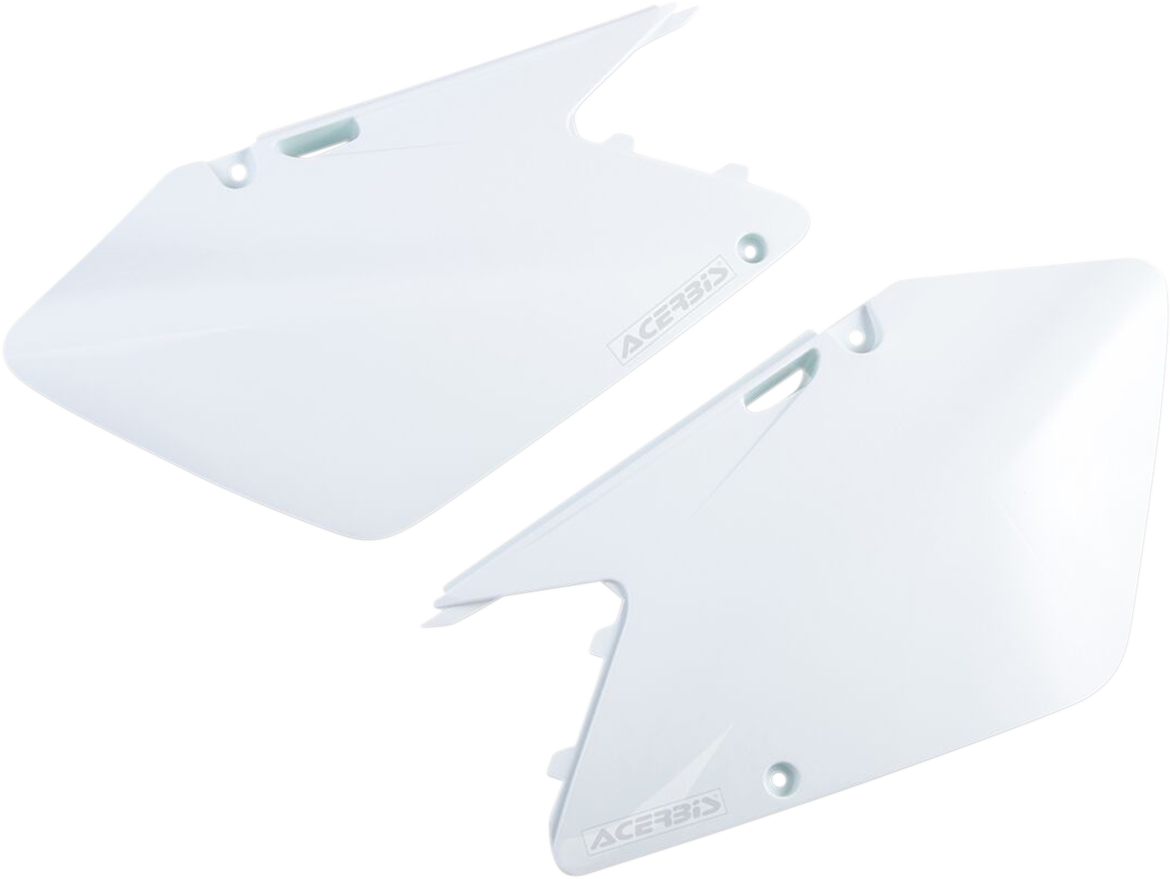 Acerbis white side panels for motorcycle body, with smooth finish and branding details, designed for fit and style.