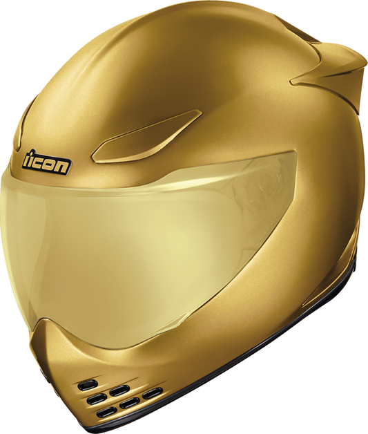 Bill's Exhausts ICON Domain™ Helmet Cornelius Gold Medium, showing a sleek motorcycle helmet with a glossy gold finish.
