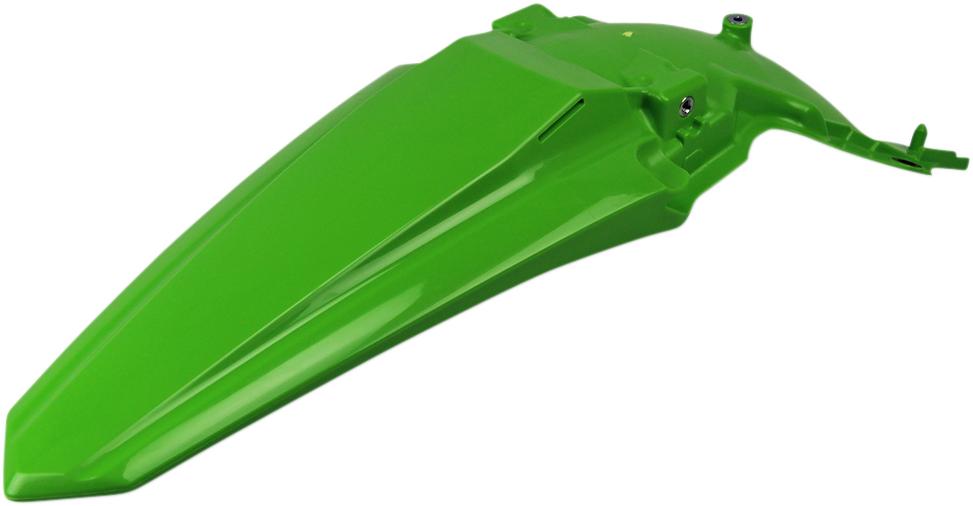 Green Acerbis rear fender for motorcycle, body part with mounting points, designed for durability and style.