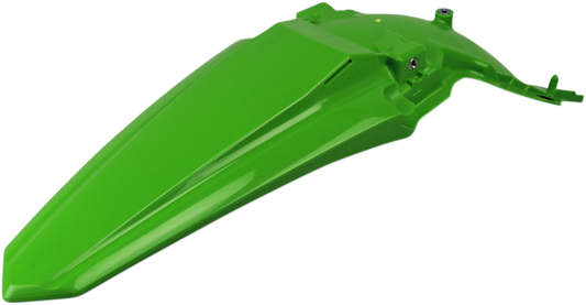Green Acerbis rear fender for motorcycle, body part with mounting points, designed for durability and style.
