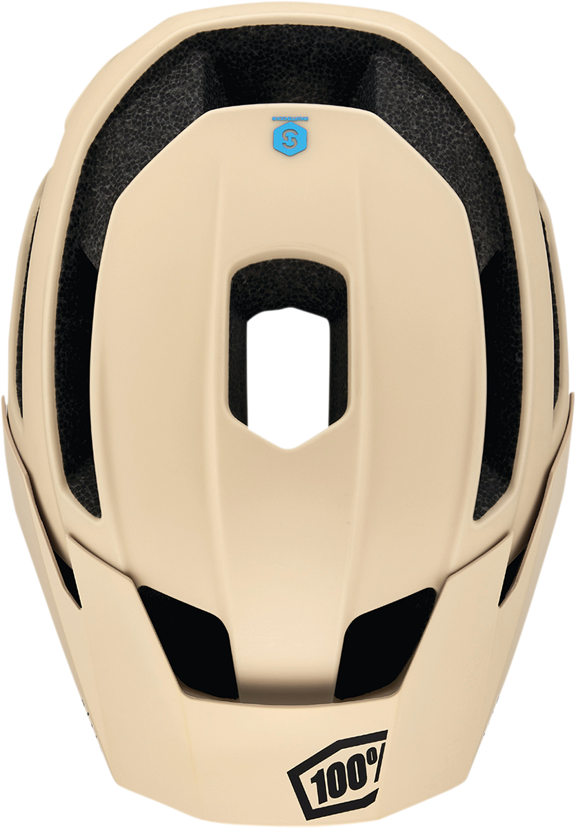 Tan 100% Altis bicycle helmet in L/XL size with C/E certification, featuring a sleek design and adjustable straps.