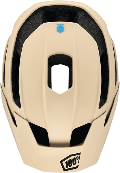 Tan 100% Altis bicycle helmet in L/XL size with C/E certification, featuring a sleek design and adjustable straps.