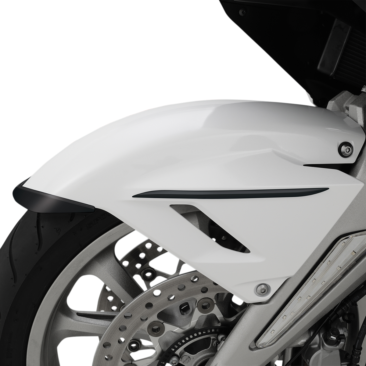 Black Show Chrome Fender Side Accent for engine front side, featuring sleek chrome detail on a motorcycle.