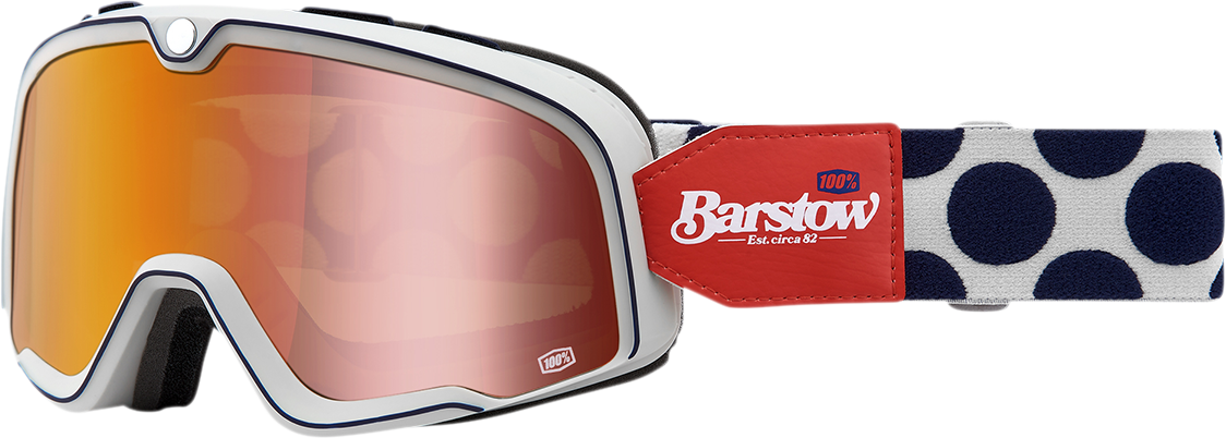 Bill's Exhausts 100% Barstow Goggles in Flash Red with adjustable strap, clear lenses, and sturdy frame for motocross riding.