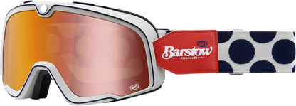 Bill's Exhausts 100% Barstow Goggles in Flash Red with adjustable strap, clear lenses, and sturdy frame for motocross riding.