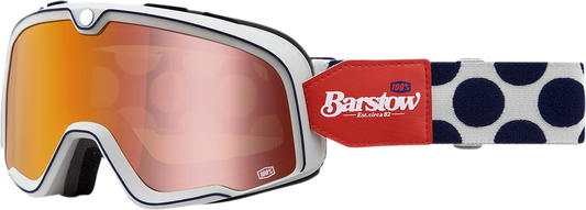 Bill's Exhausts 100% Barstow Goggles in Flash Red with adjustable strap, clear lenses, and sturdy frame for motocross riding.
