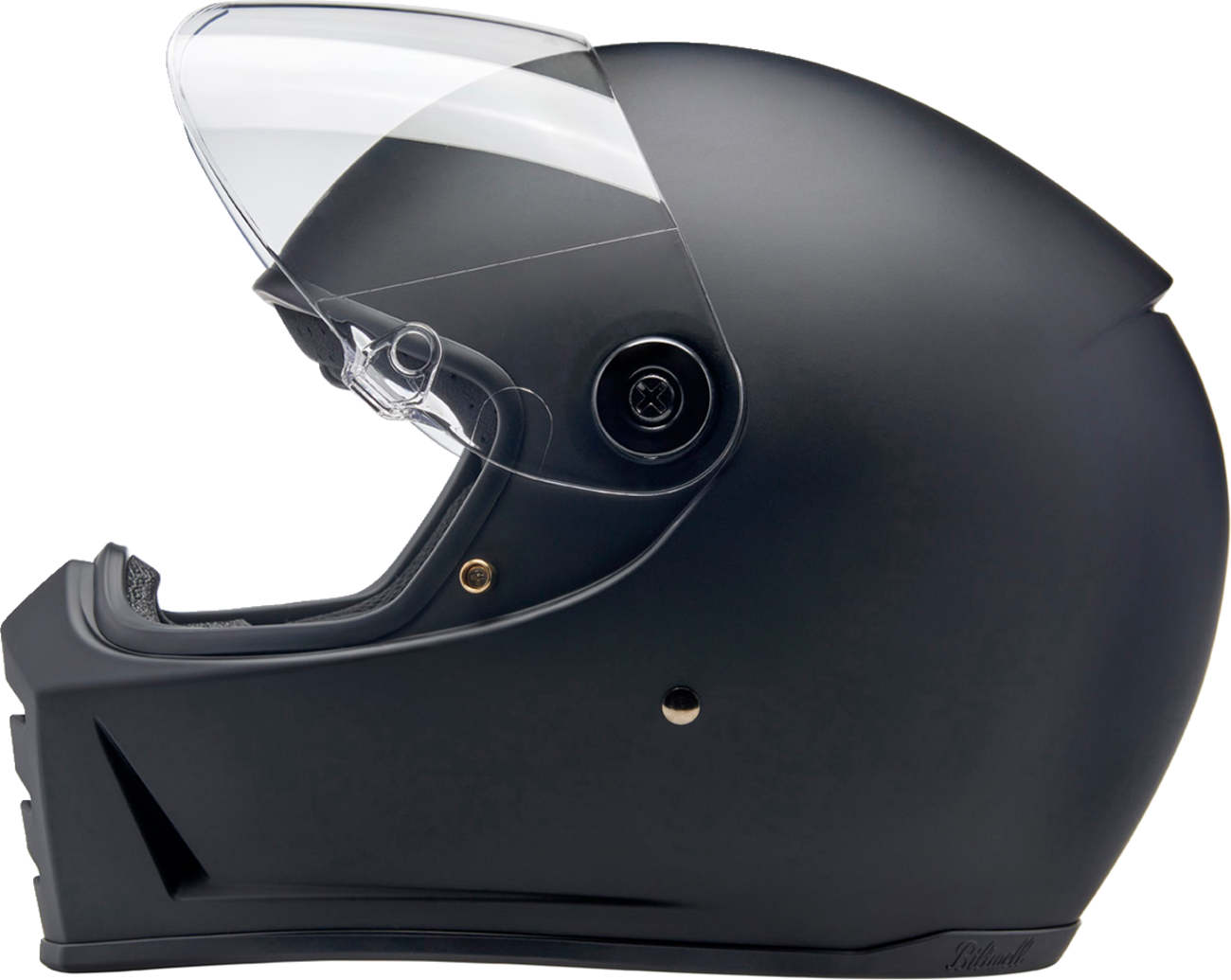 Bill's Exhausts BILT WEL Lane Splitter helmet in flat black, large size, with a sleek motorcycle helmet design and matte finish.