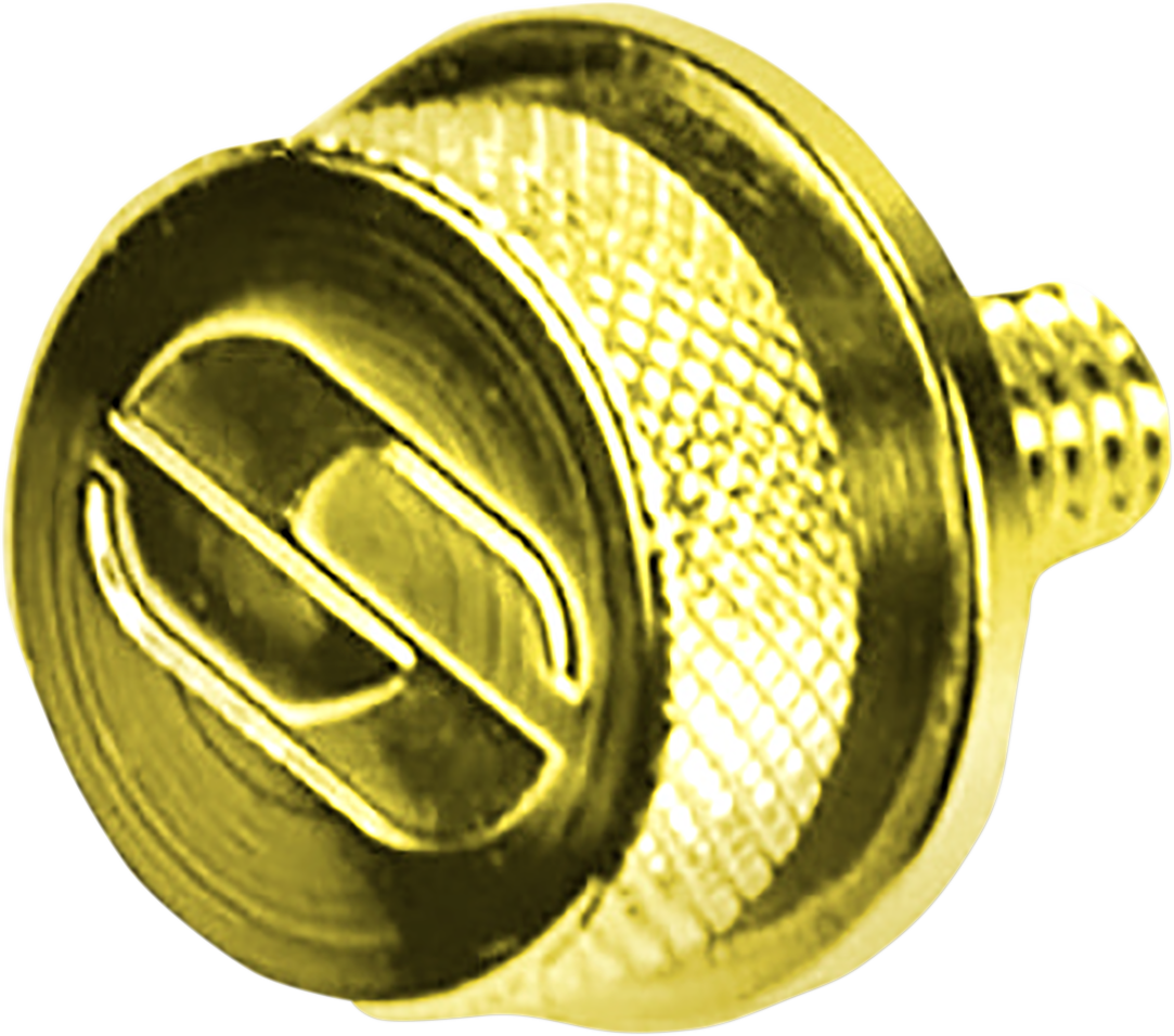 Gold SADDLEMEN 1-1/4-inch-20 seat knob from Bill's Exhausts, designed for motorcycle seats, with a polished finish and textured grip.