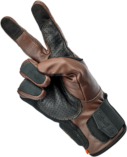BILTWELL Borrego gloves in chocolate and black, 2XL, made by Bill's Exhausts, featuring durable leather with reinforced stitching.