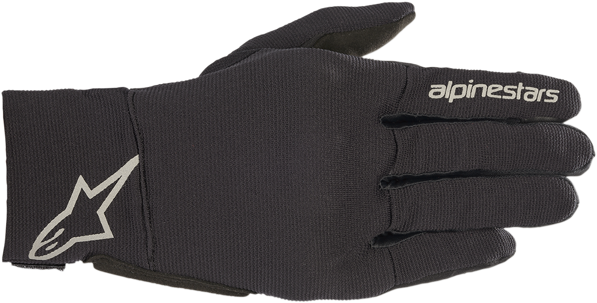 Alpinestars Reef Gloves in black with reflective accents, small size, showcasing the gloves' textured grip and snug fit.