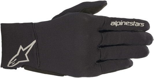 Alpinestars Reef Gloves in black with reflective accents, medium size, featuring protective padding and a secure fit.