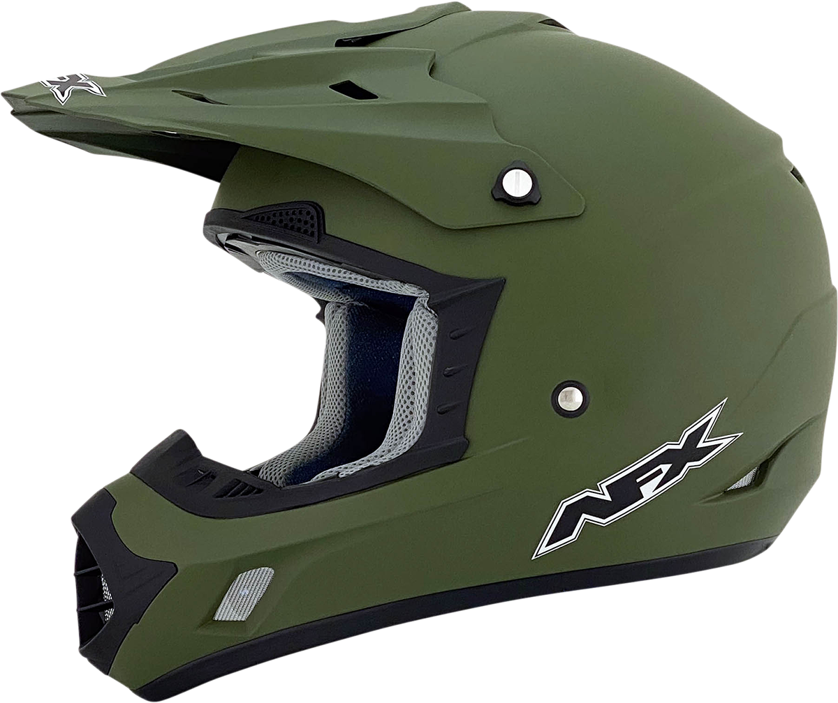 Bill's Exhausts AFX FX-17 helmet in flat olive drab, 2XL size, featuring a sleek aerodynamic design and secure strap system.