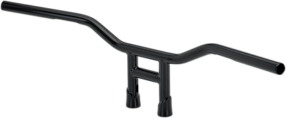 Black BILT-WELL Tyson 8-inch handlebar for motorcycles, featuring a sleek, curved design with mounting points visible.