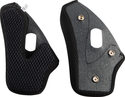 Black AFX FX-37X cheek pads for helmets, large size, fitted inside a motorcycle helmet with visible padding and secure lining.