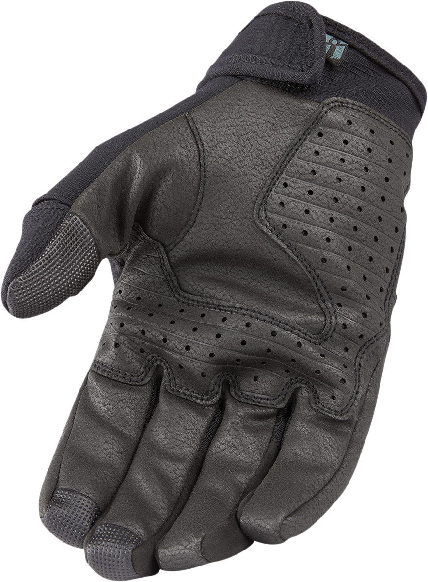 Black ICON Stormhawk™ gloves in 3XL size, featuring textured material and adjustable wrist strap, designed for durability and comfort.
