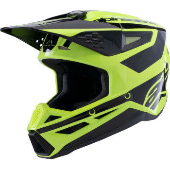 Alpinestars SM3 helmet in gloss yellow fluo and black with small size, featuring aerodynamic vents and a sleek design.