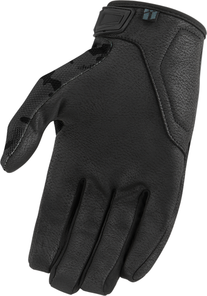 Bill's Exhausts ICON Hooligan™ CE Gloves in dark camo, medium size, showing textured fabric and reinforced design for motorcycle riding.