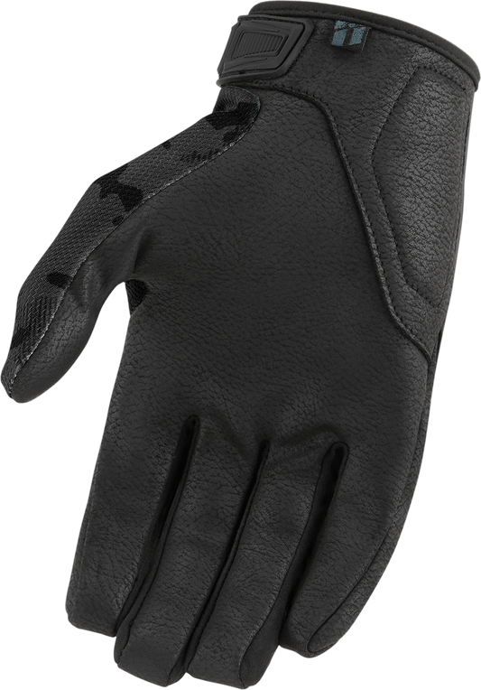 Bill's Exhausts ICON Hooligan™ CE Gloves in dark camo, medium size, showing textured fabric and reinforced design for motorcycle riding.