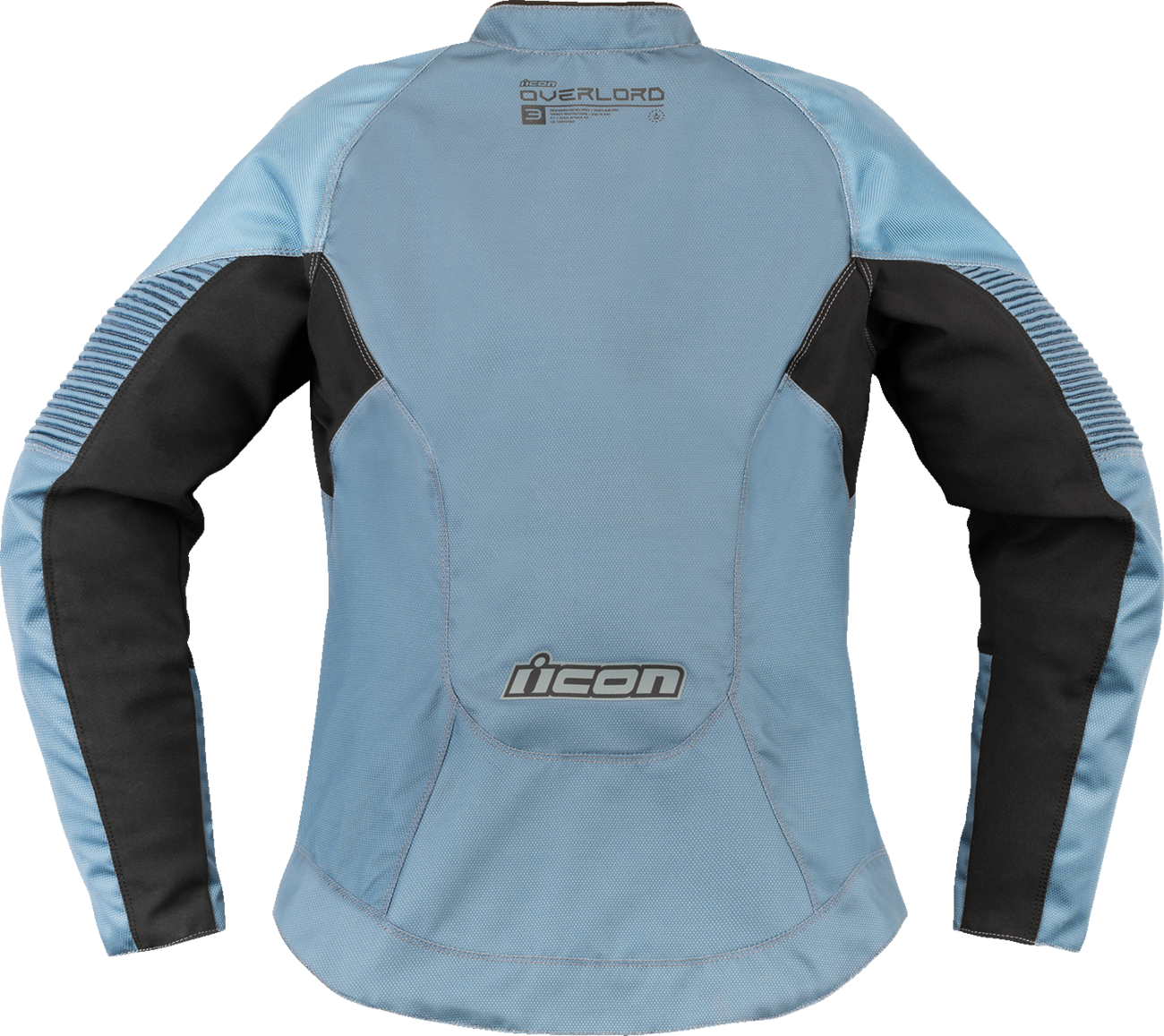 Blue ICON Women's Overlord3™ jacket, large size, stylish outdoor jacket from Bill's Exhausts, featuring a sleek design and durable fabric.