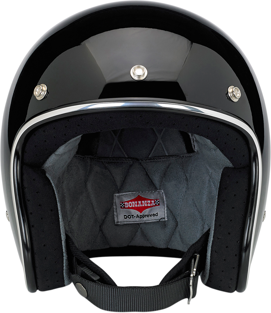 BILTWELL Bonanza helmet in glossy black, medium size, with a sleek full-face design and clear visor for motorcycle riding.