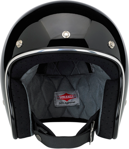 BILTWELL Bonanza helmet in glossy black, medium size, with a sleek full-face design and clear visor for motorcycle riding.
