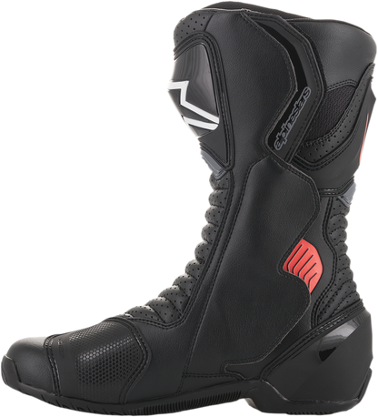 Alpinestars SMX-6 V2 vented motorcycle boots in black, gray, and red with protective features and US size 7.5 / EU 41.