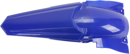 A blue Acerbis rear fender for motorcycle, featuring a sleek body design with mounting points, displayed on a white background.