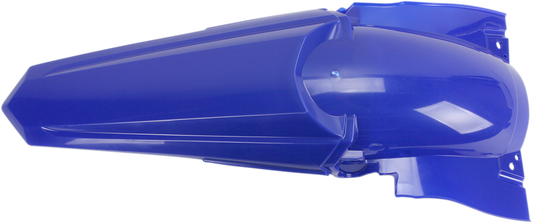 A blue Acerbis rear fender for motorcycle, featuring a sleek body design with mounting points, displayed on a white background.